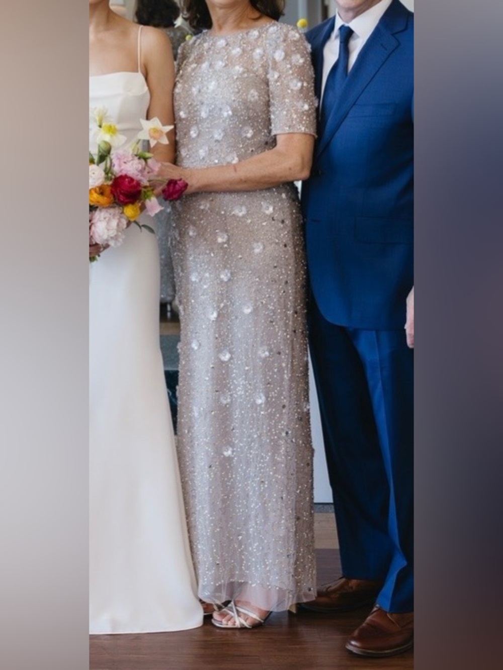 Adrianna Papell Silver-Beaded Maxi Dress